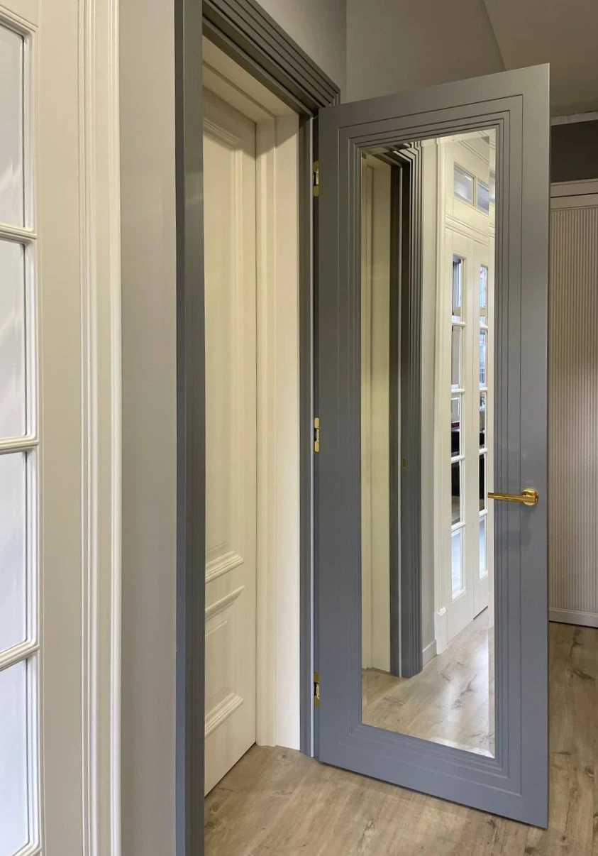 Дверь Эрте 1 Каннелюра-Зеркало, Пыльно-серый_1 - изображение № 1